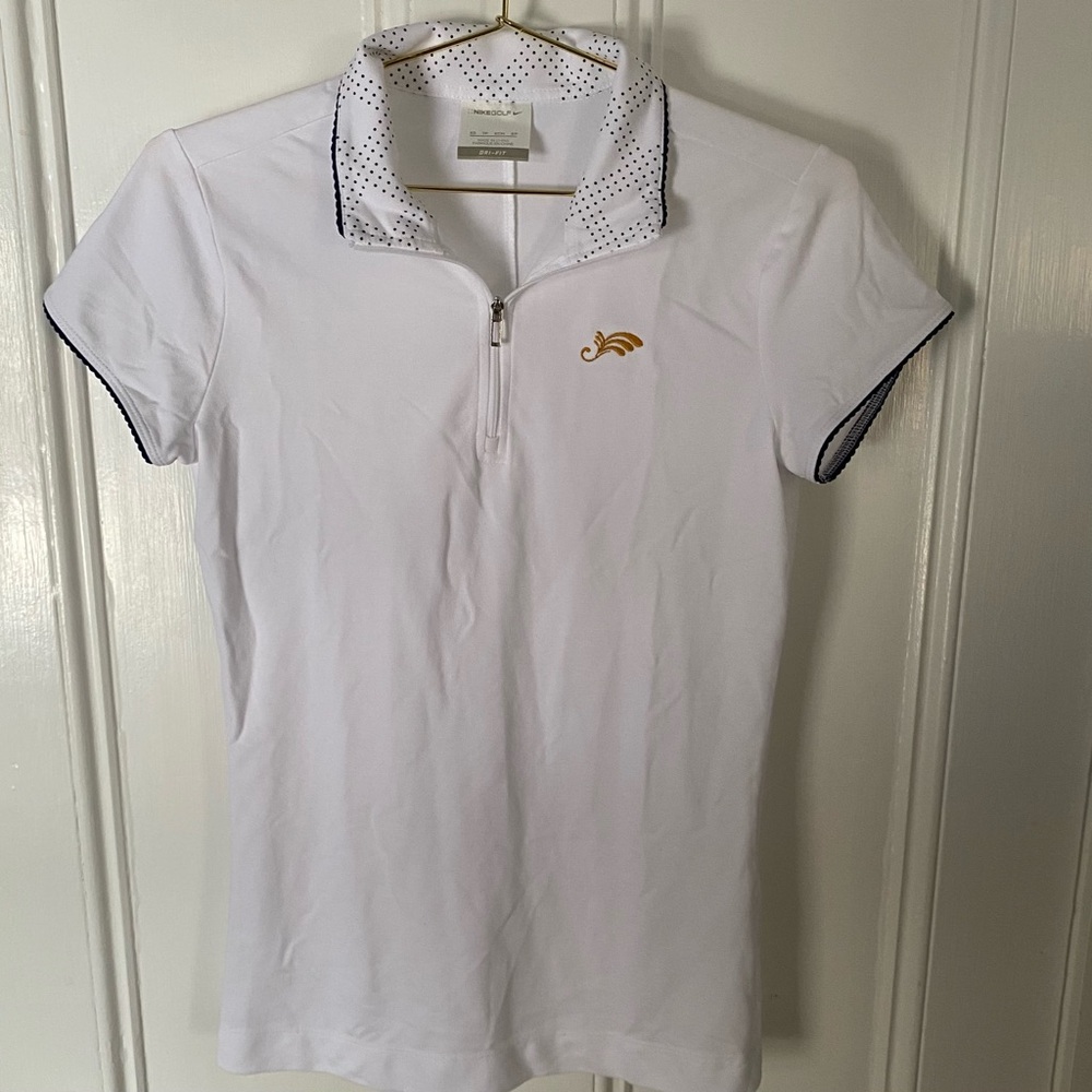 Nike Golf Polo Shirt Women XS White Athletic Short Sleeve Blue Trim Dri Fit